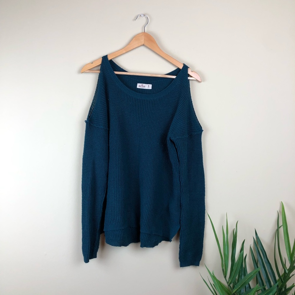 Teal Shoulder-Cutout Knit Sweater